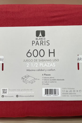 JUEGO SABANA LISA 600 HILOS 2 1/2